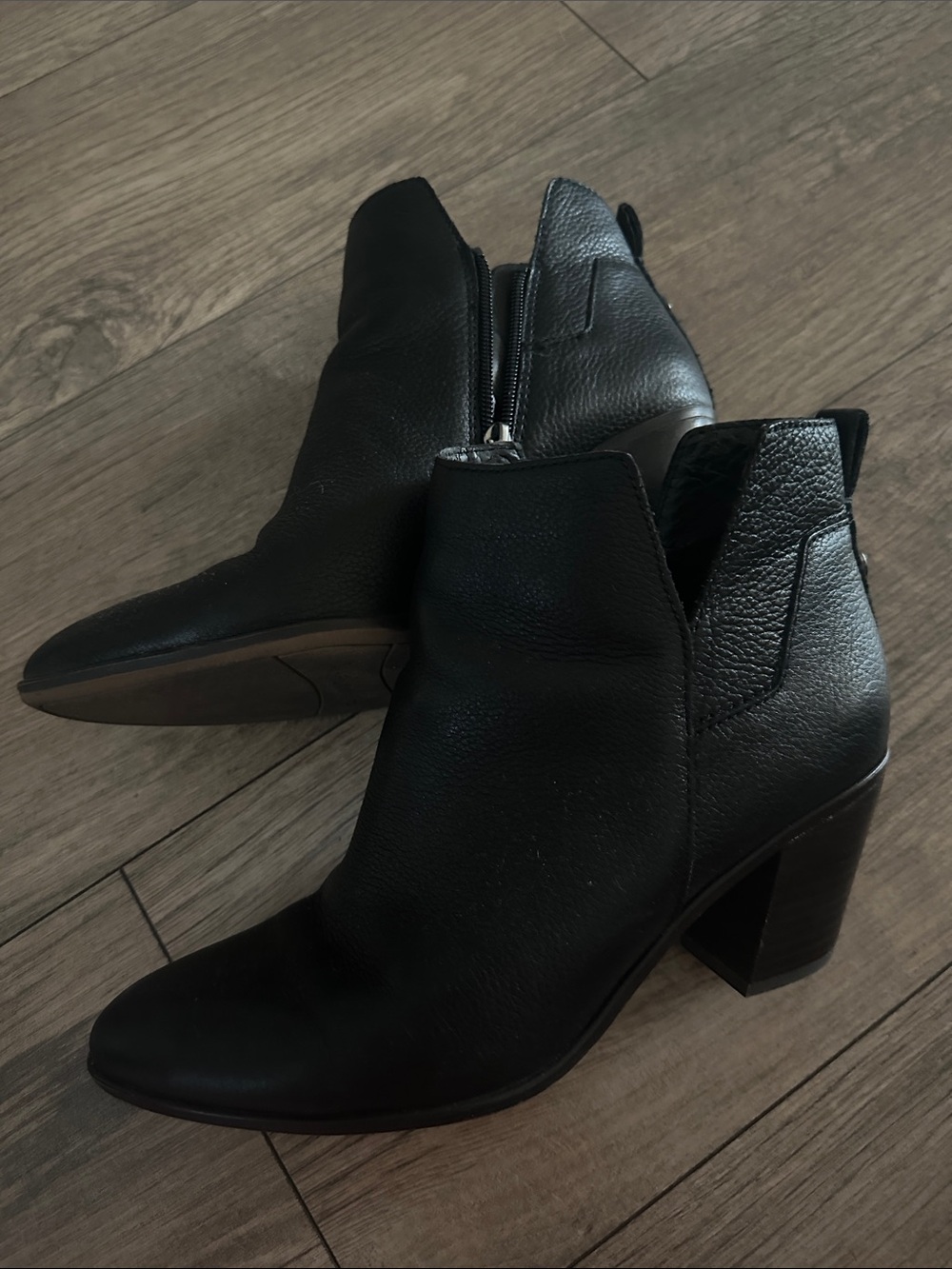 Women's Black Leather Ankle Boots - Classic Block Heel booties Franco Sarto 38